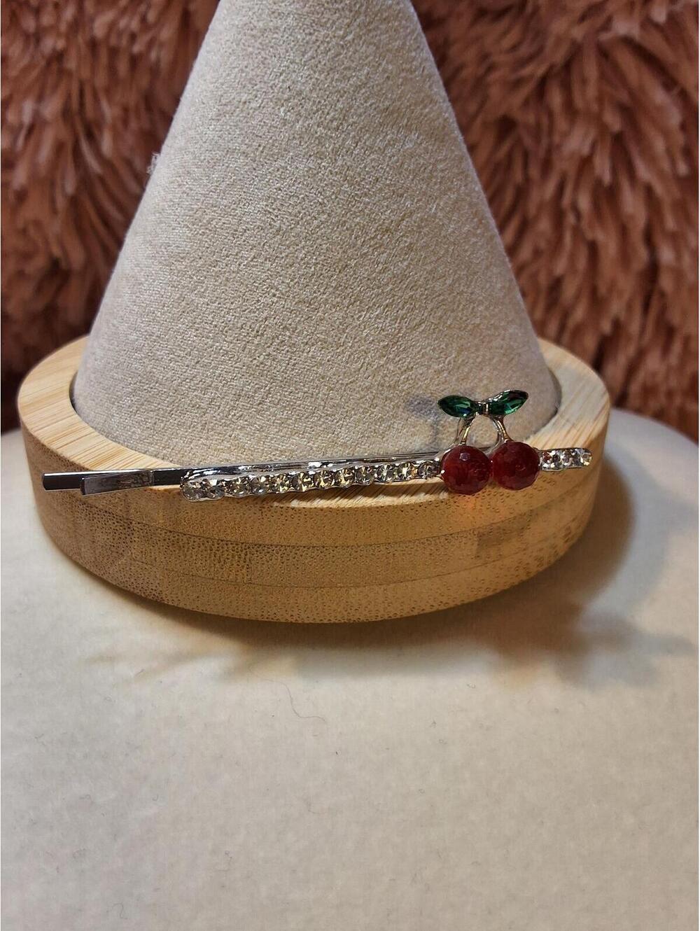 SILVER RHINESTONE CHERRY BOBBY PIN